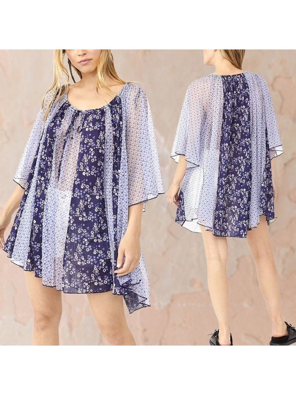 FREE PEOPLE Because I Love You OVERSIZED Flowy Contrast-Fabric Tunic Top NWT/Md - Picture 6 of 13
